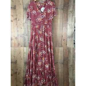 Rusttydustty Floral Maxi Dress 1XL Boho Prairie Tiered NWT Feminine Summer